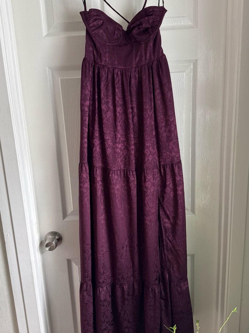 Lulu's Deep Plum Jacquard Maxi Formal Dress